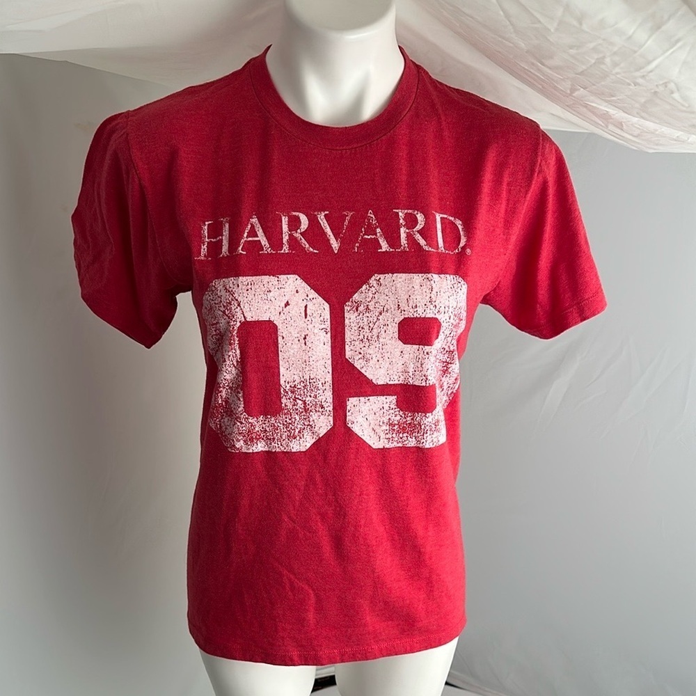 JEM Harvard University 09 red and white short sleeve crew neck t-shirt